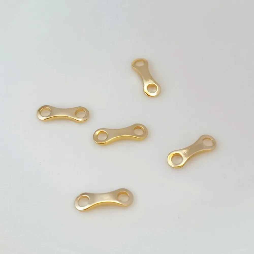 

14K Gold-plated Thick Copper Double-hole Link Piece, 12*4mm, Handmade DIY Jewelry Accessory Material for Bracelets and Strings