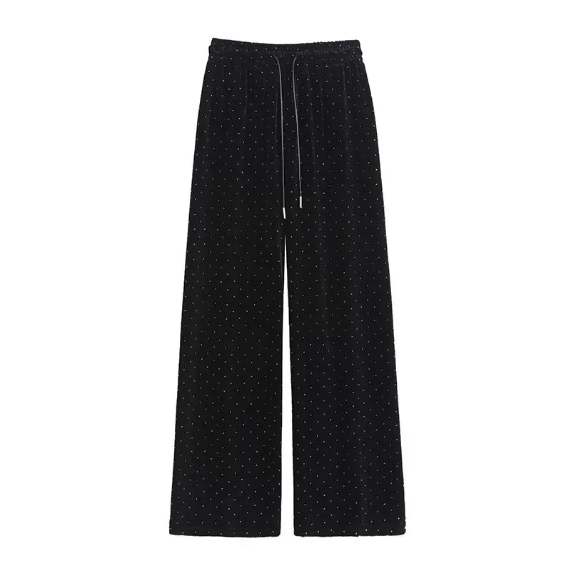 Pantalones básicos Pleuche con bolsillo y cordón para mujer, ropa informal de otoño, pantalones suaves de cintura alta que combinan con todo