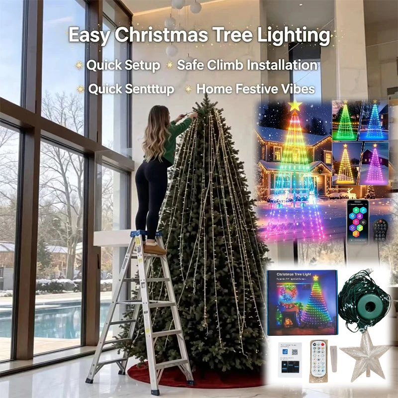 Christmas Tree Light Bluetooth Color APP Control Leather Wire Light Strip Holiday LED Dynamic String Light Christmas Decorations
