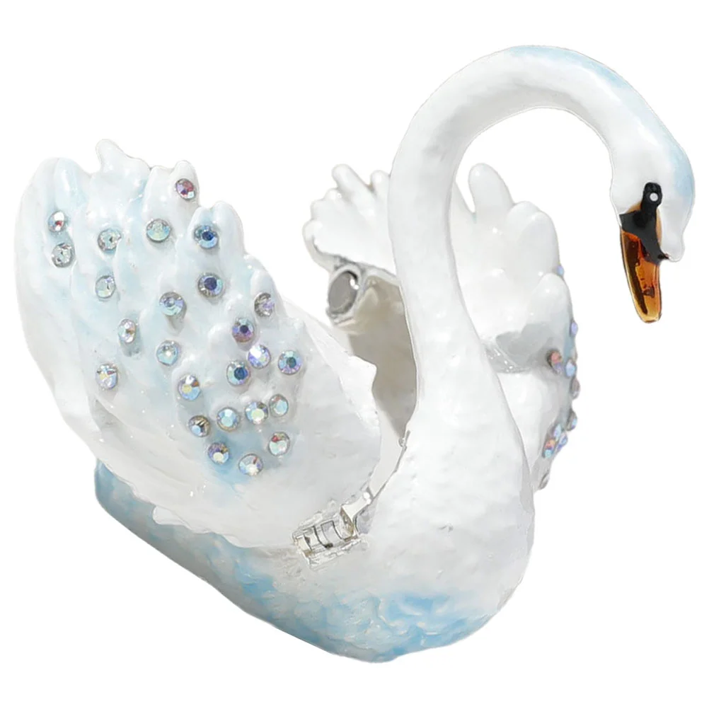 Retro Decor กล่องเครื่องประดับขนาดเล็ก Swan Shaped ผู้ถือคริสตัลเดสก์ท็อปสีชมพู Vintage