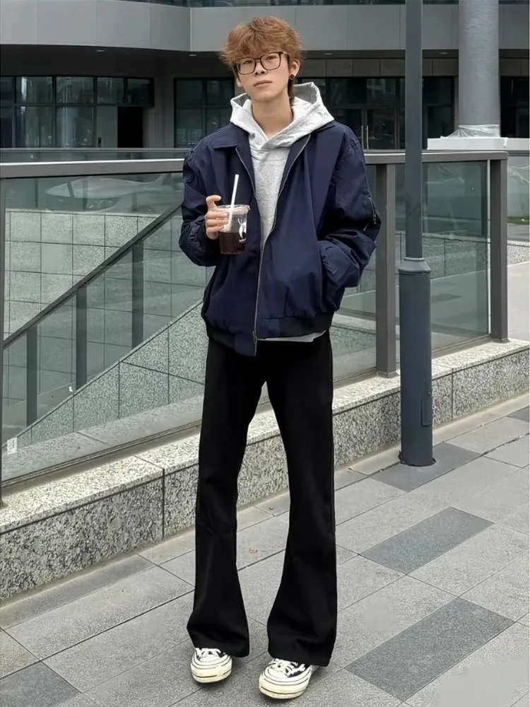 

Bla Straight Leg Stretchy Jeans Men's Autumn American High Street Slimming Casual Denim Pants mid Waist Zipper Fly