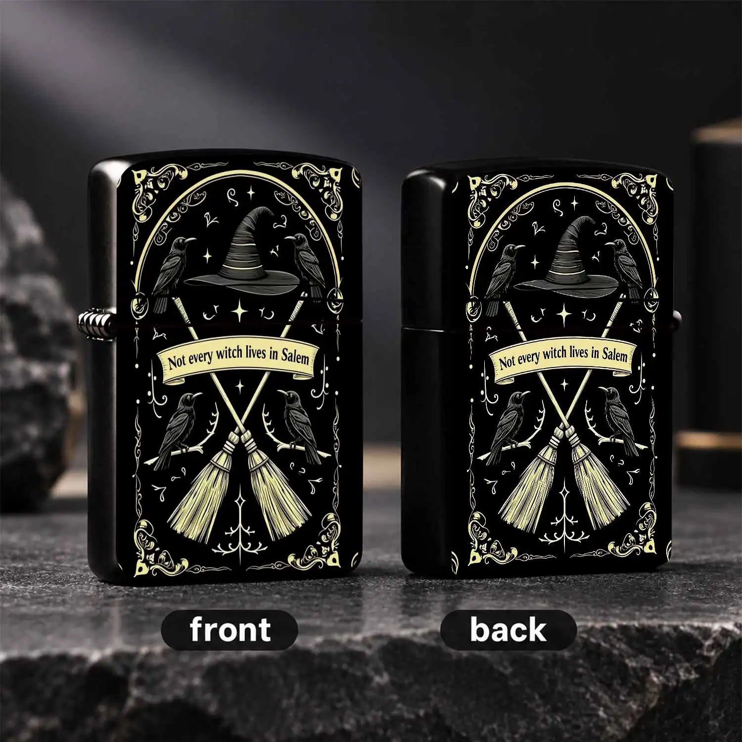 Vintage Witch Themed Lighter, Not Every Witch Lives In Salem Print, Delicate Framed Crow Broom Pattern, Portable Practical Daily Ignition Tool, Ideal For Personal Use Gifting, Unique Stylish Accessory For All Scenes, Sm A Humorous And Inter