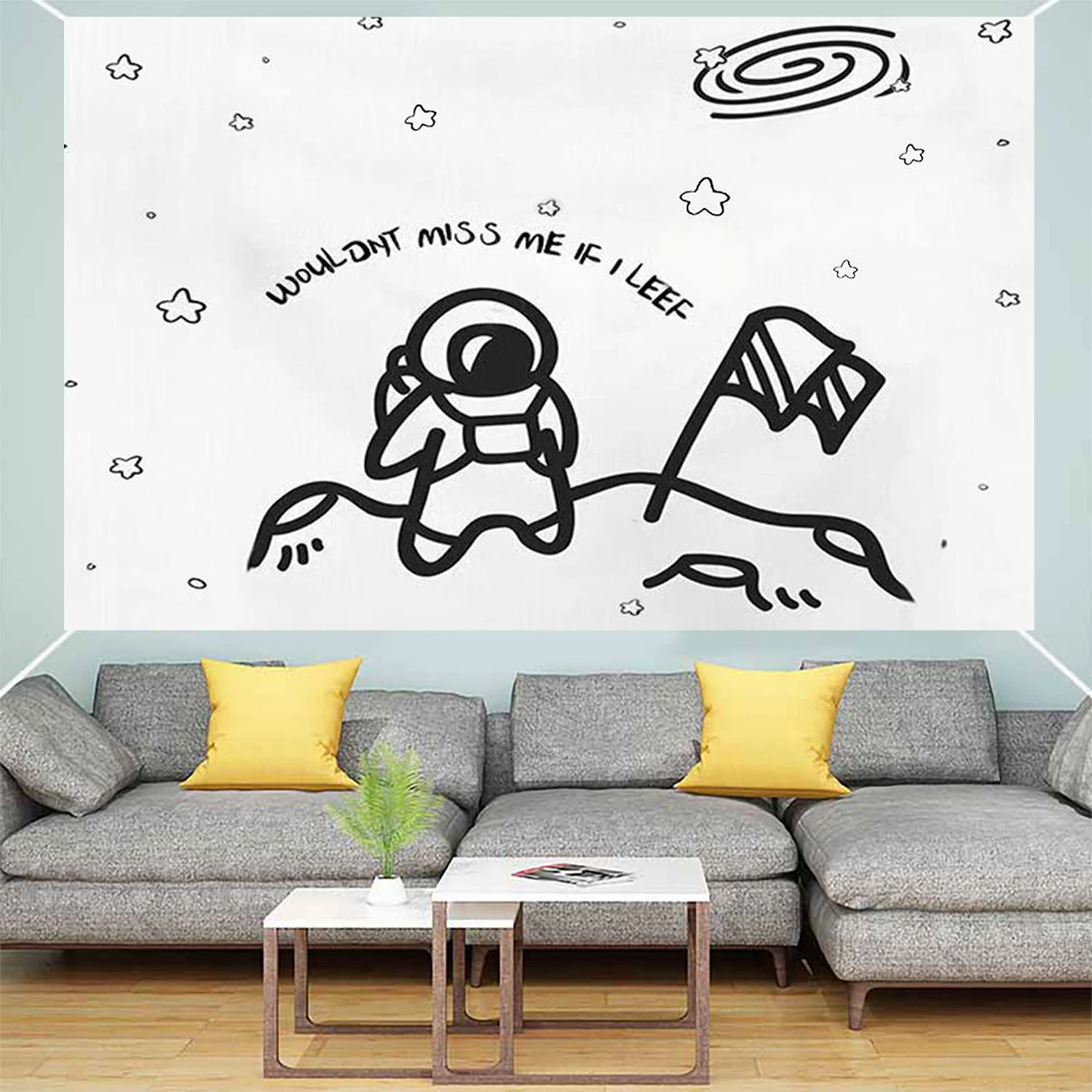 Astronaut Climbing Flag Background Wall, Simple Black and White, Astronaut Star Pattern, Interior Porch, Outdoor Decoration