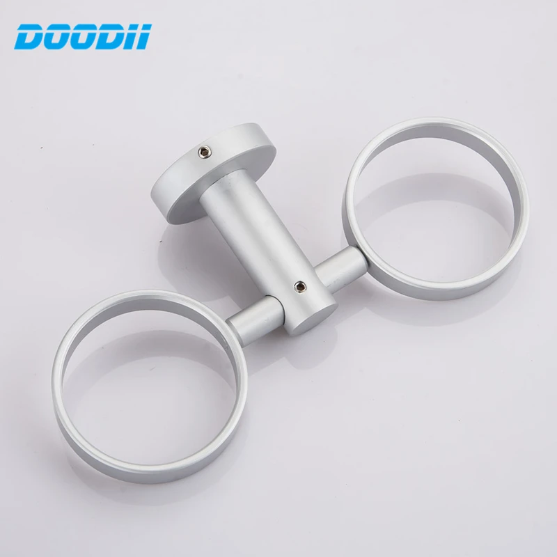 DooDii 1 Set High Quality Wall-mount Space Aluminum Cup holder Glass Cups Bathroom Accessories Double Toothbrush holder