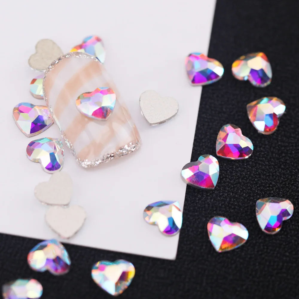 Classic 5.5*6mm Heart Shape 36Colors Boutique Flat bottom nail art rhinestones Glass crystal 3D nail decoration wholesale