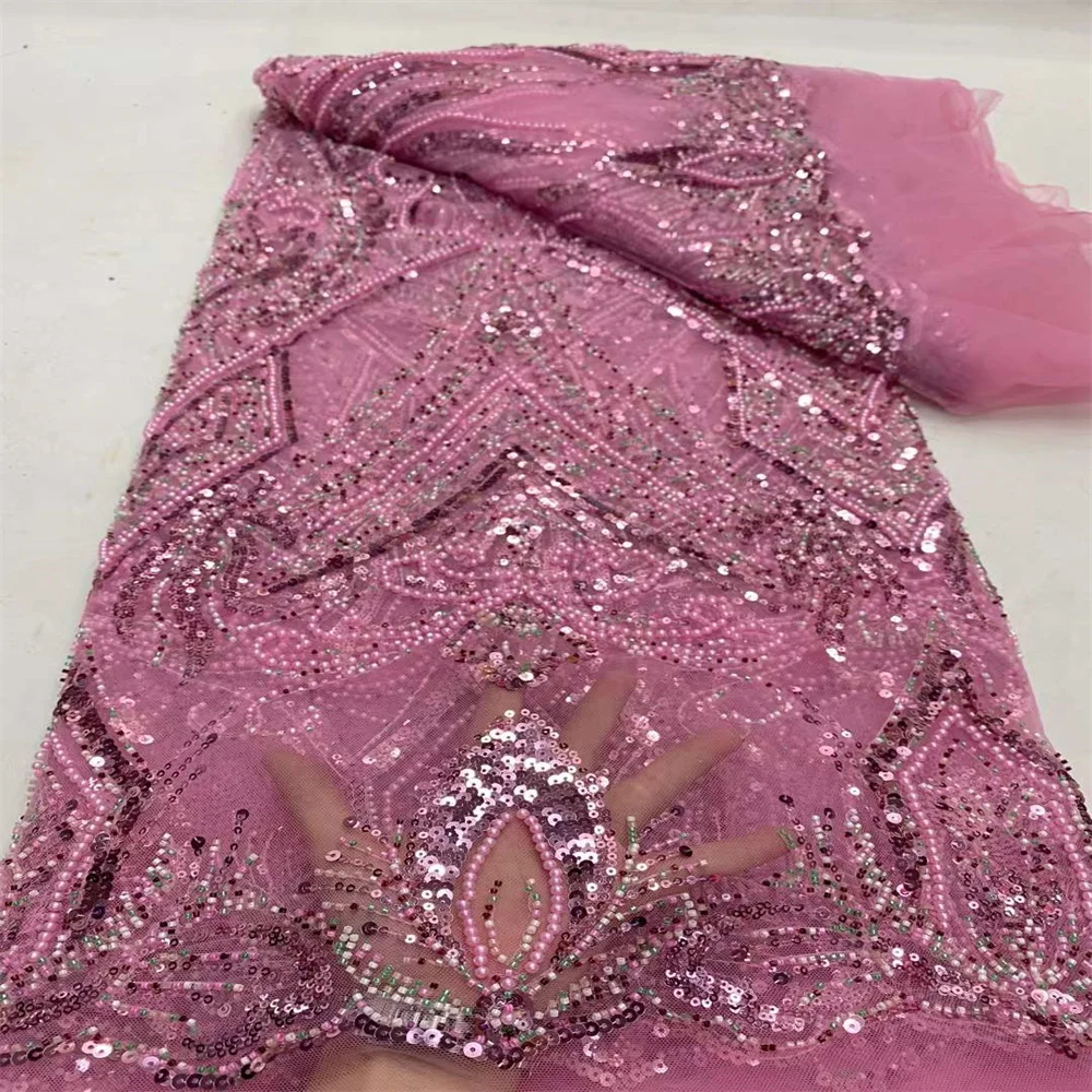 Robes de mariée nigwin brodées avec paillettes et perles, tissu en dentelle, français, fête de mariage, haute qualité, africain, offre spéciale, nouveau, 2024, 2024