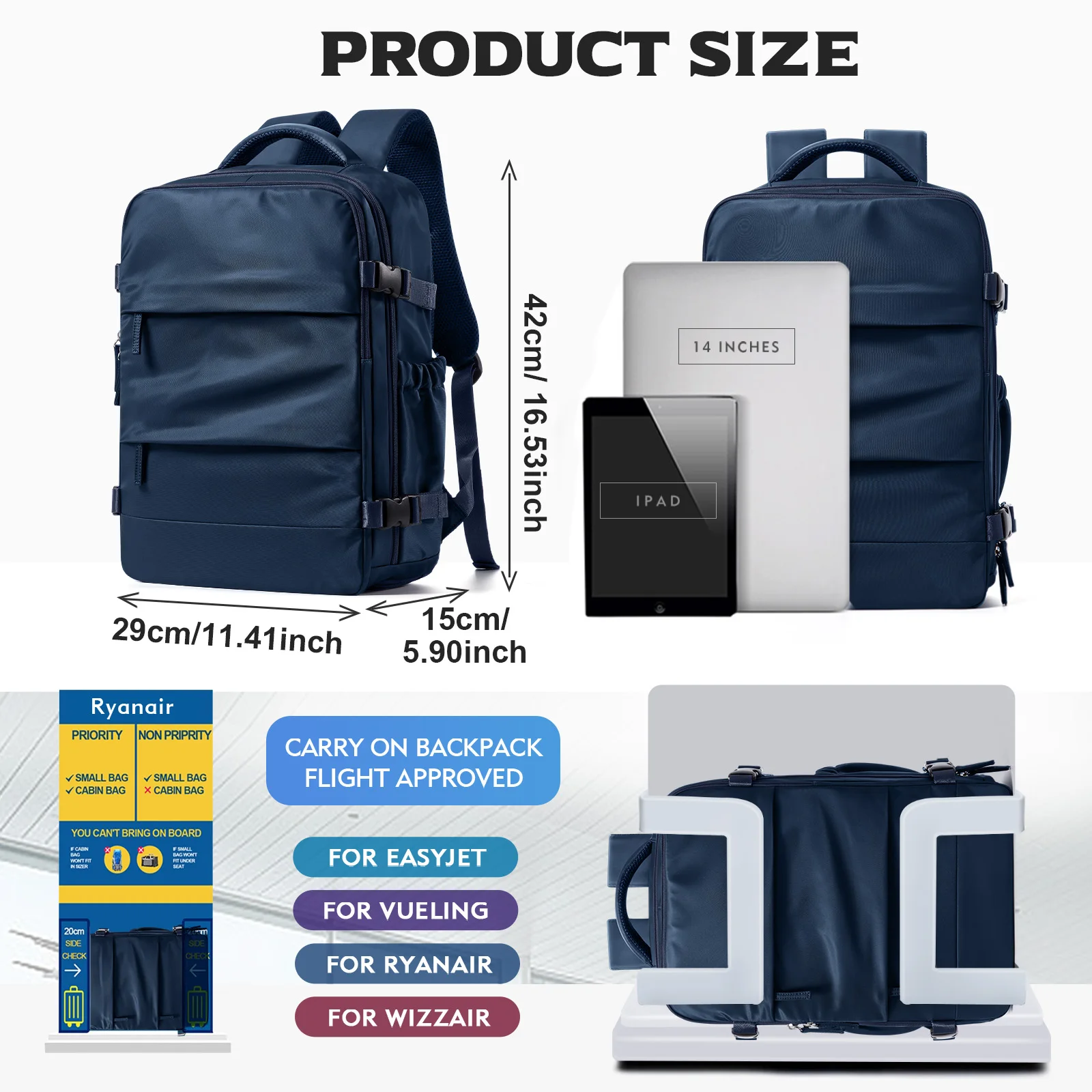 Men Travel Backpack Ryanair 40x20x25 Airplane Cabin Bags Vacuum Waterproof Hand Luggage Laptop Backpacks High Quality Carry-Ons