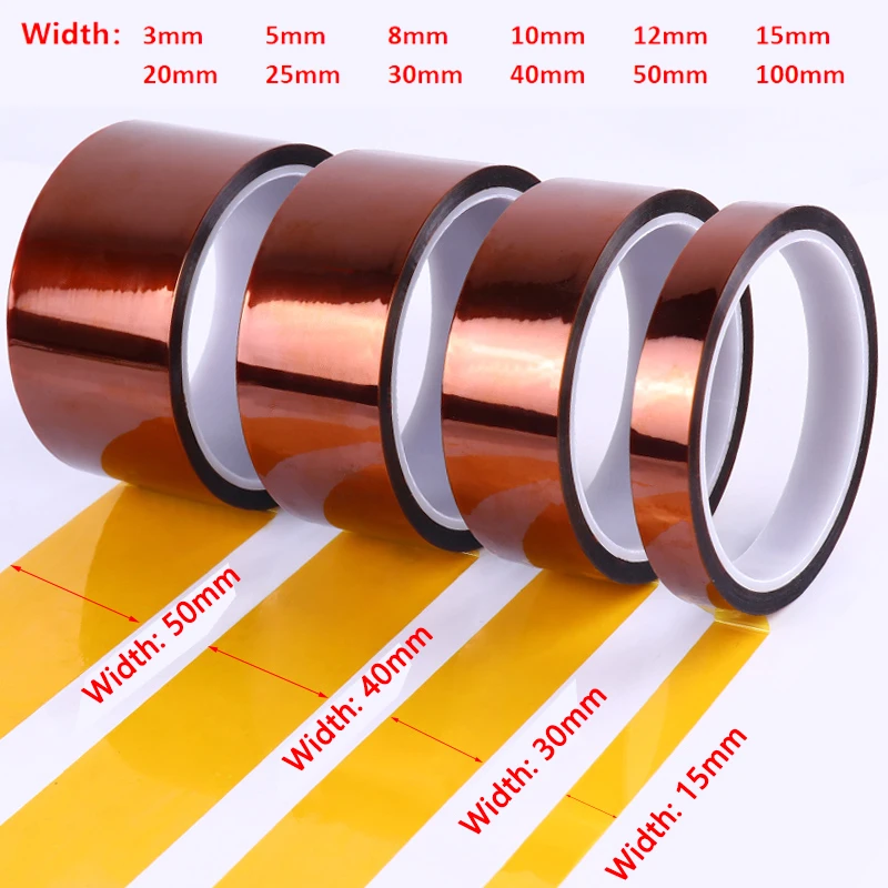 

1 Roll Polyimide Tape KAPTON TAPE Heat Resistant High Temperature Insulation Width:3 5 8 10 12 15 20 25 30 40 50 100mm
