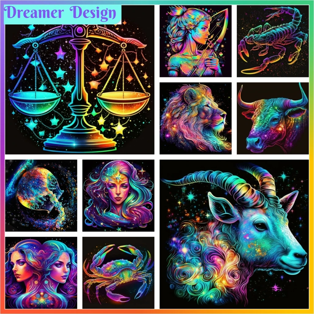 Horoscope Twelve Constellations Diamond Painting Cross Stitch Drawing Printed Element Mosaic Embroidery Home Decor 5D DIY Art