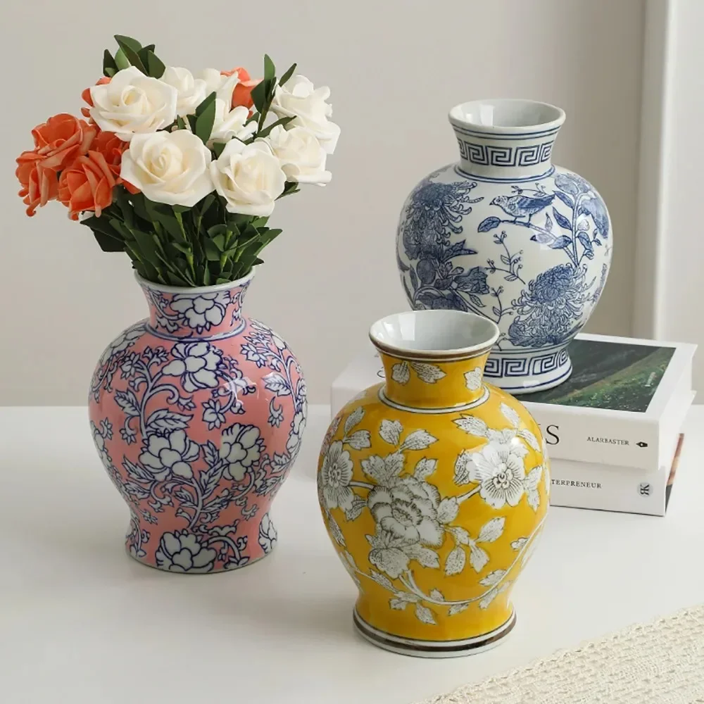 Vintage Porcelain Vase Ceramic Handicraft Porcelain Flower Bottle Wet Dry Flower Vase Deskstop Ornament Livingroom Decoration