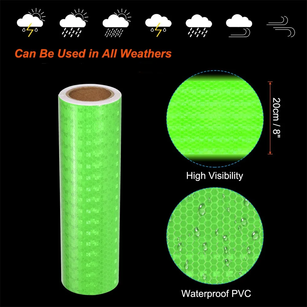 20cm*5M Green Car Reflective Tape Decoration Sticker Warning Safety Reflection Tape Film Auto Waterproof Adhesive Reflector Film