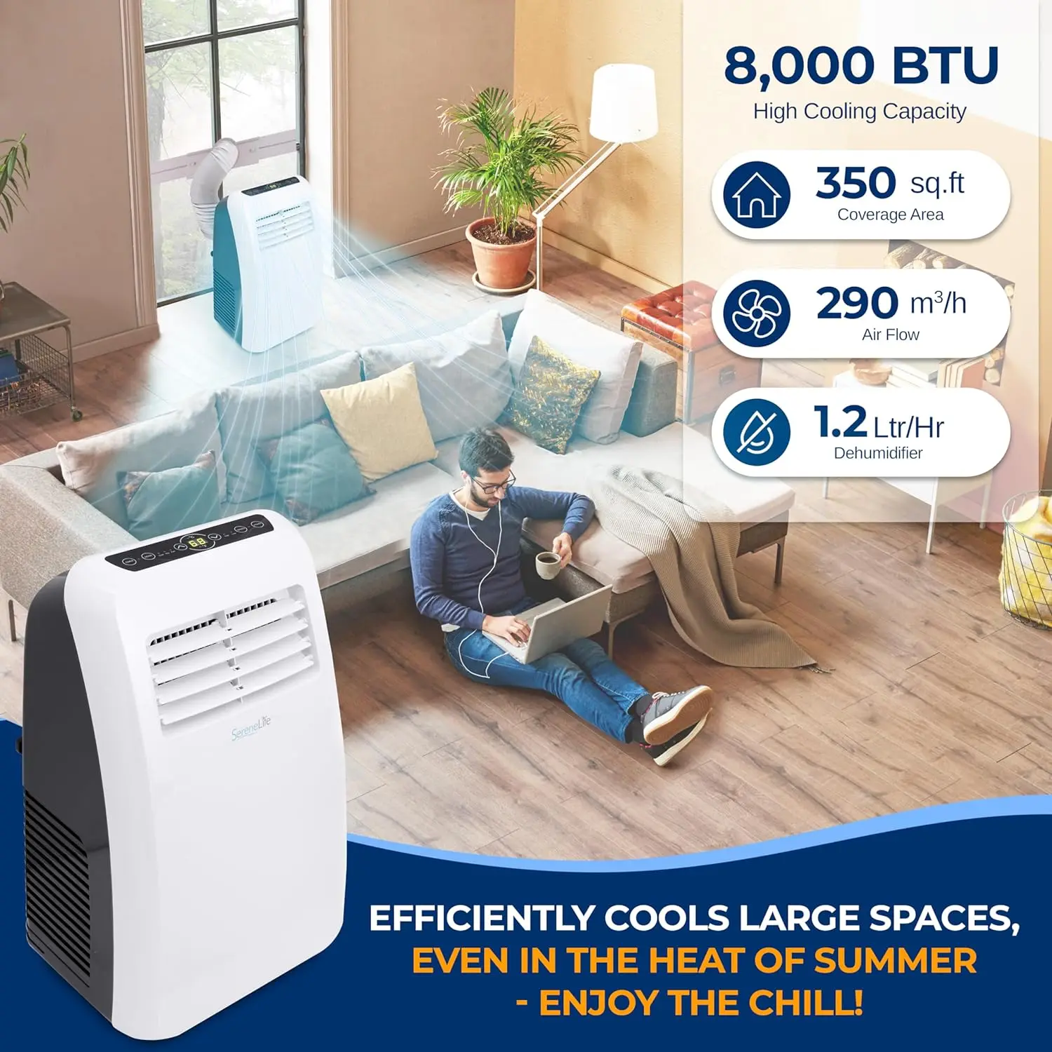 

SereneLife SLPAC8 SLPAC 3-in-1 Portable Air Conditioner with Built-in Dehumidifier Function