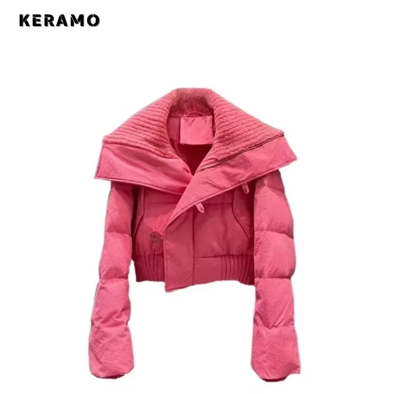 2023 Autumn Winter Y2K Casual Style Single Breasted Parkas Jacket For Women Zipper Sweet Outerwear Fashion Warm Thick Solid Coat