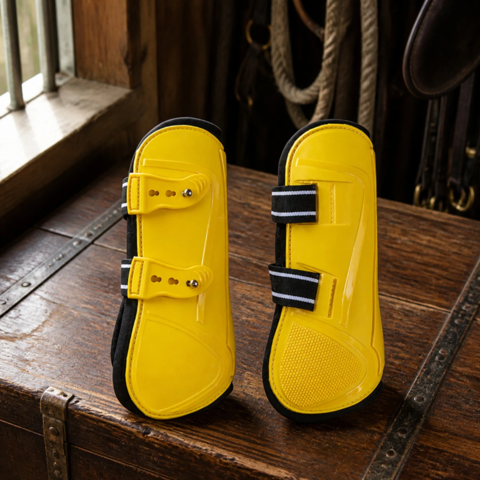Horse Leg Boot with PU Hard Outer Shell Long-Lasting Neoprene-Padded Jumping Boot Horse Tendon Boots Secure Fit Open-Front