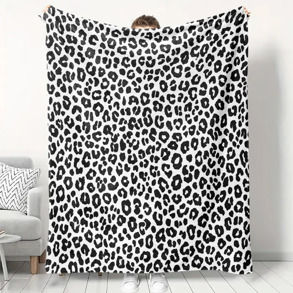 Black White Leopard Spot Minimalist Seamless Flannel Throw Blanket, Soft Warm Sofa Cover,Classic Animal Print Bedroom Decor Gift - view 5