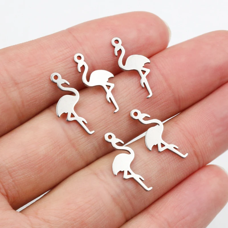 30pcs 18x8mm No Fade Charms 316 Stainless Steel Flamigo Charms pendant Jewelry Making Accessories DIY for necklace bracelet