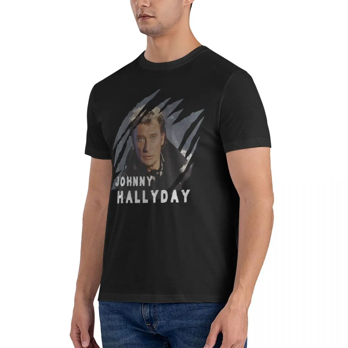 Musique Vintage Scoop Classique Men's T Shirts Johnny Hallyday Funny Tees Short Sleeve Round Neck T-Shirt Cotton Summer Tops