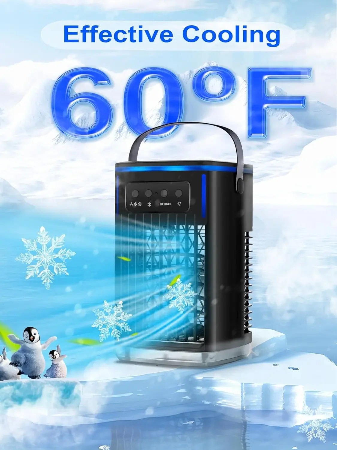Mini aire acondicionado evaporativo Personal de 3 velocidades con tanque de 1500ml, temporizador de 1-6H, Enfriador de aire frío y ventilador