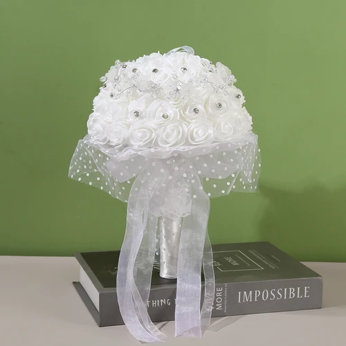 결혼식 꽃 부케, 순수한 흰색과 성스러운 꽃, 신부의 아름다움 시뮬레이션 