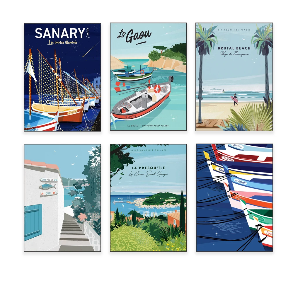 La Seyne-sur-Mer, Puerto de Sanary-sur-Mer, Mont Sainte-Victoria, Aix-en-Provence, The Pointus luminés, cartel de viaje Sanary