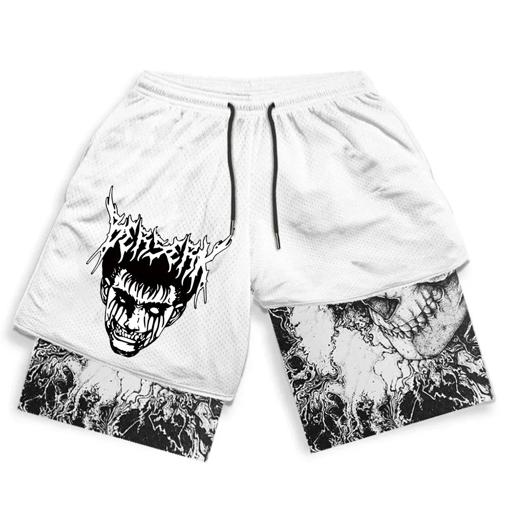 Y2K Shorts Pants Mens Japanese Harajuku Gothic Anime Print 2 in 1 Double Layer Casual Sports Shorts New Men Basketball Shorts