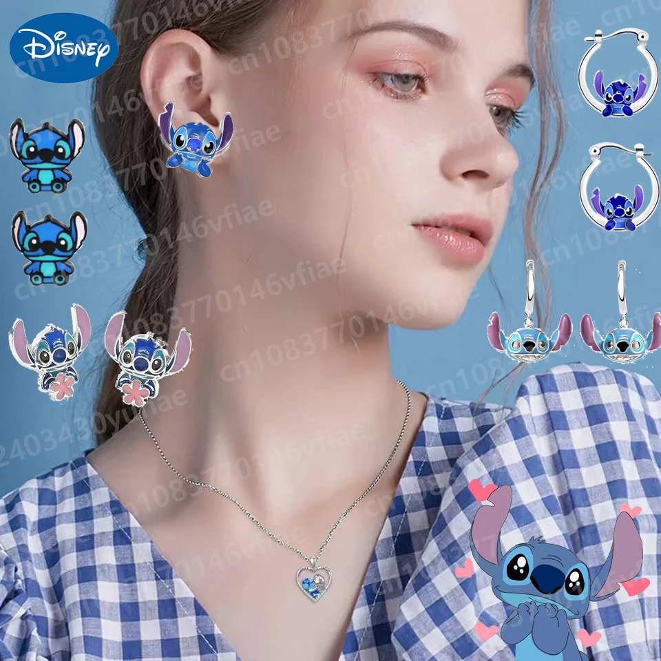 

Hot Disney Stitch Cartoon Animation Peripheral Series Alloy Earrings Kawaii Fun Stitch Jewelry Set Lovely Gift for Women Girls