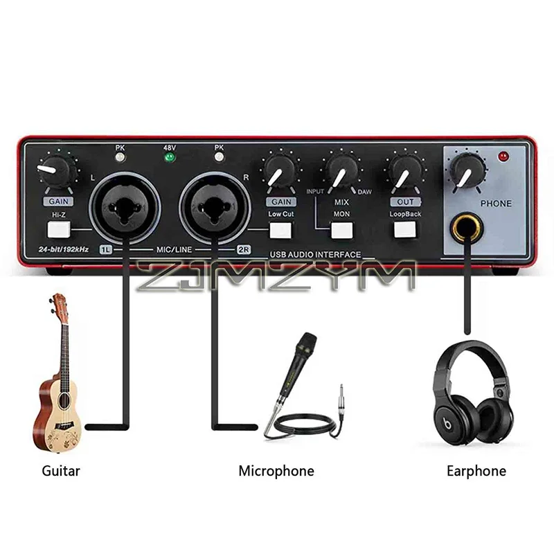 1Pcs Professional Audio Interface Sound Card Equipment for Electric Guitar Monitor Loopback USB External Studio Live Recording
