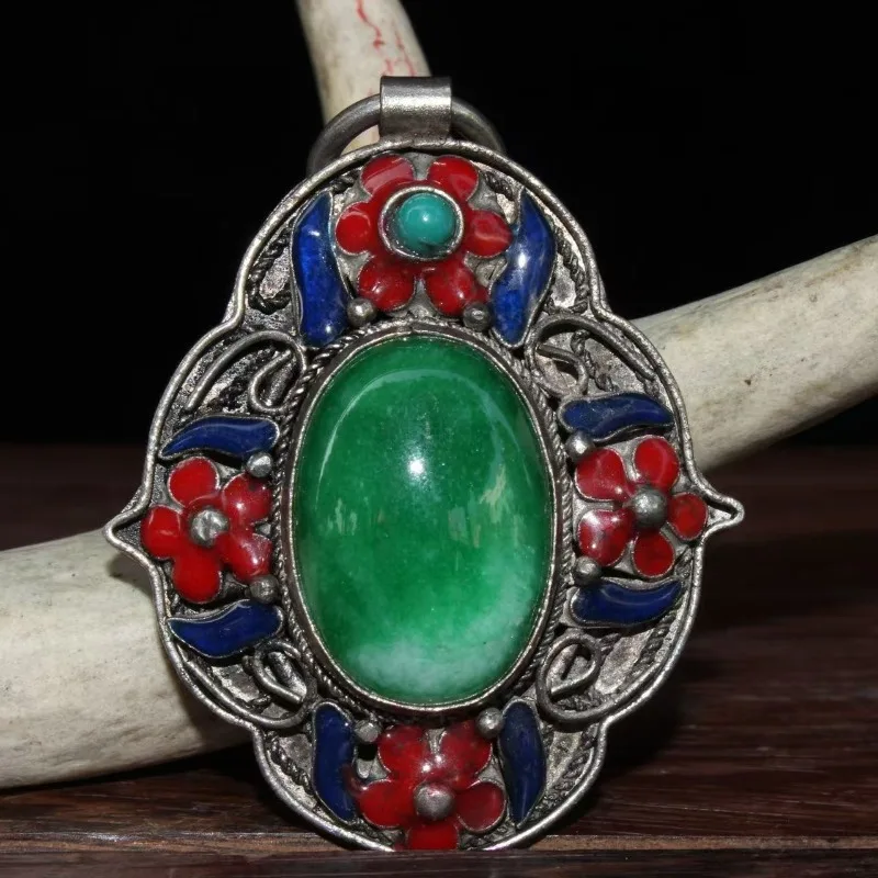 

Тибетское серебро cloisonn é, инкрустированное изумрудными драгоценными камнями, изысканный кулон в подарок для семьи и друзей.