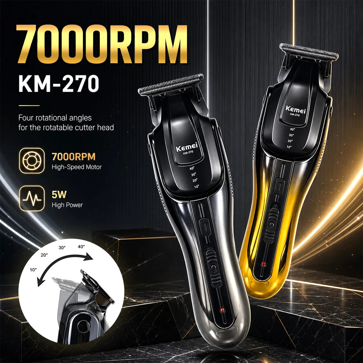 Kemei 270 Trimmer for Men Hair Trimmer for Men Adjustable Blade Angle T-Blade Professional Barber Machines Hair Trimmer Machine