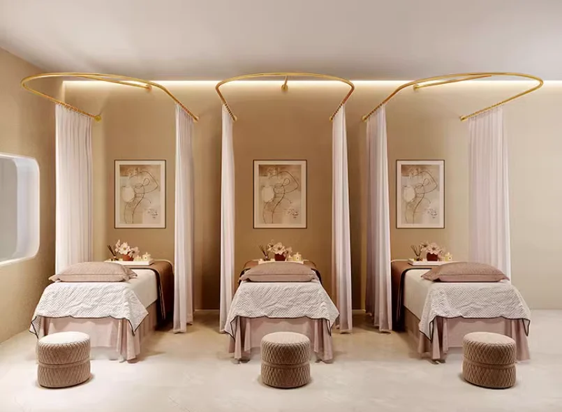 

U-shaped beauty salon partition curtains, health center therapy beds, curtain rods, curtains, support frames, partitions