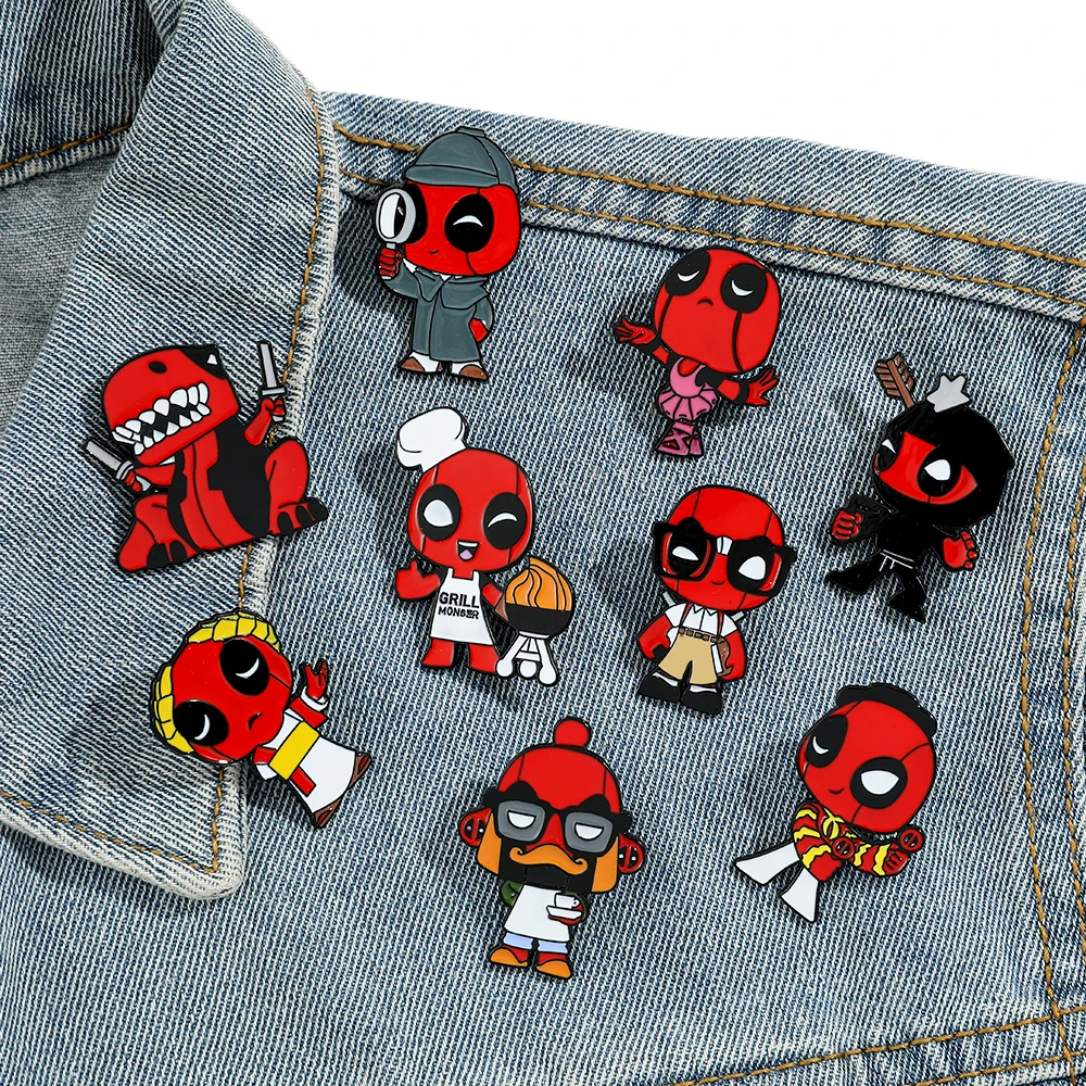 4/5/9Pcs Anime Cartoon Brooch Creative Cute Deadpool Trend Dressing Enamel Pin Metal Badge Jewelry Clothing Backpack Accessories