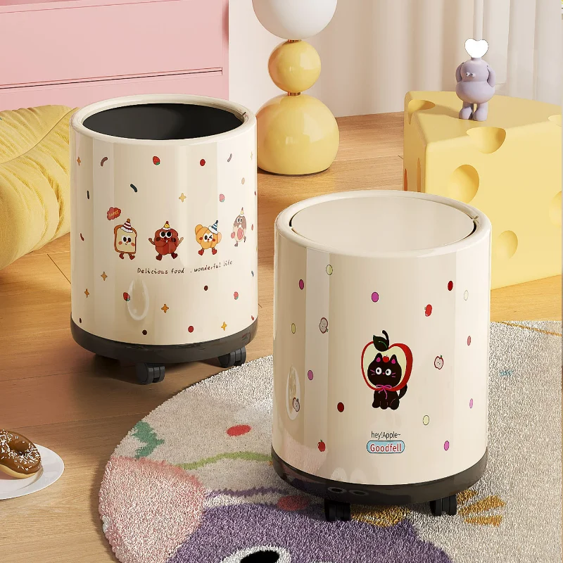 Zhenxiang Trash Can Trash Can 9l Pp Plastic Swing Lid Cartoon Bread Family Waste Bin For Home Living Room Bedroom Bathroom Decor