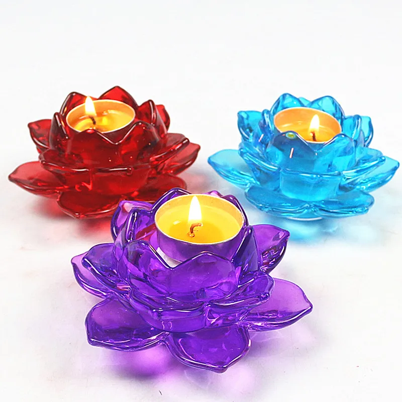 Colorful Crystal Glazed Candlestick Butter Lotus Lamp Holder High Temperature for Lamp Temple Household Candlestick