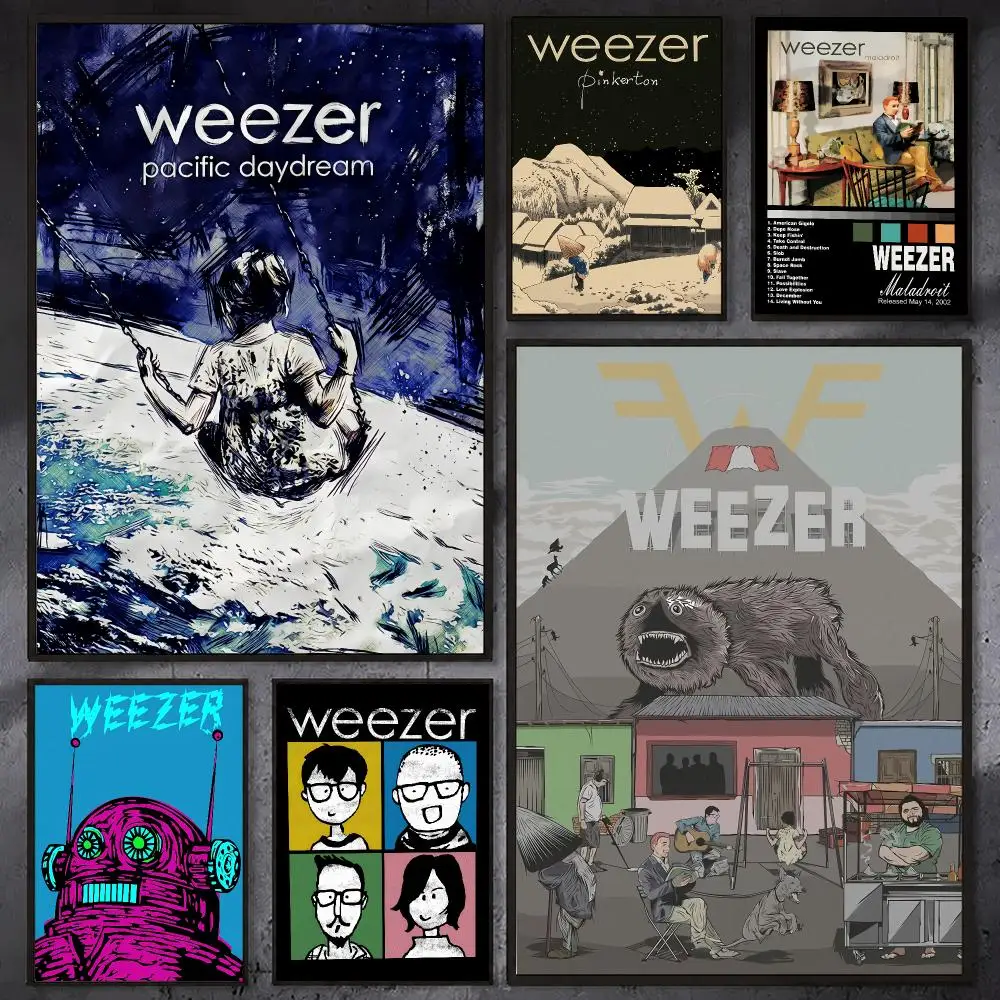 Popular Band W-Weezer Singer Poster Waterproof Sticky Wall Art Print For Bedroom Living Room Hallway Bar Home Decor