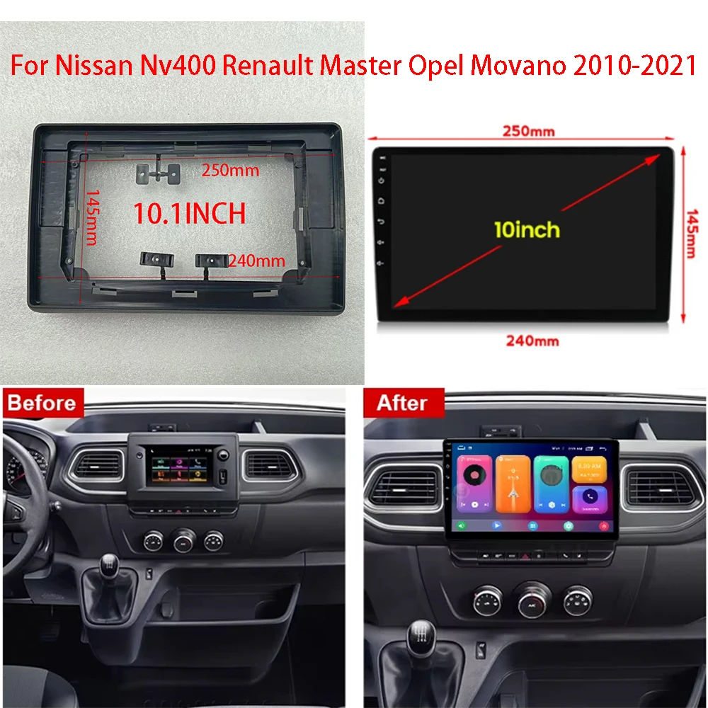 9/10.1 INCH Car Radio Navigation Screen Stereo Player Frame Fascia For Renault Master Nissan NV400 Opel Movano 2010-2021