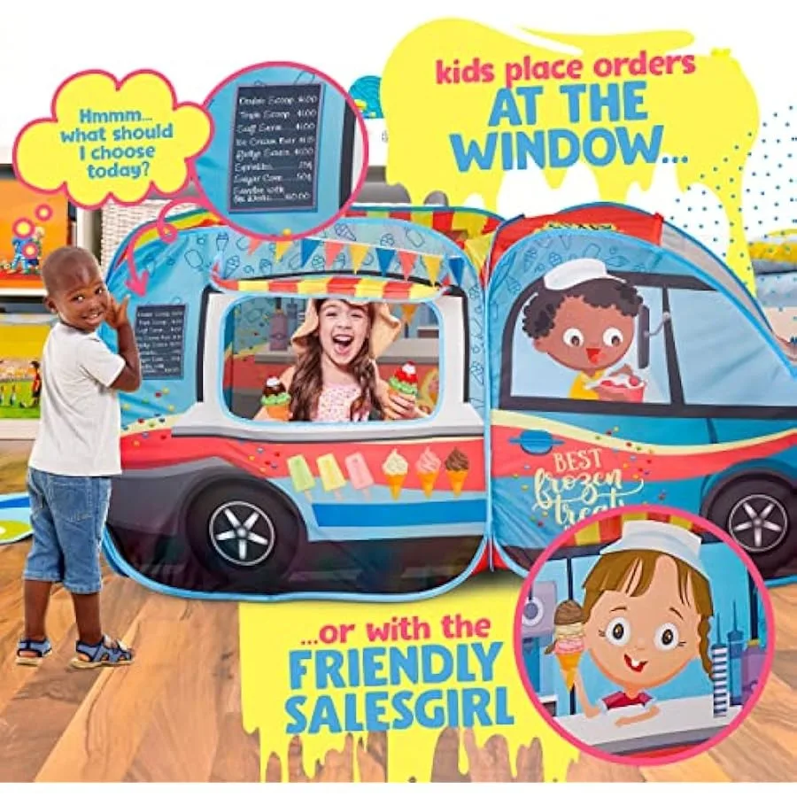 Kiddzery – tente de jeu pour camion de crème glacée, ensemble de jouets de simulation, maison de jeu de glace Pop Up, jouets avec bouton musical, naissance