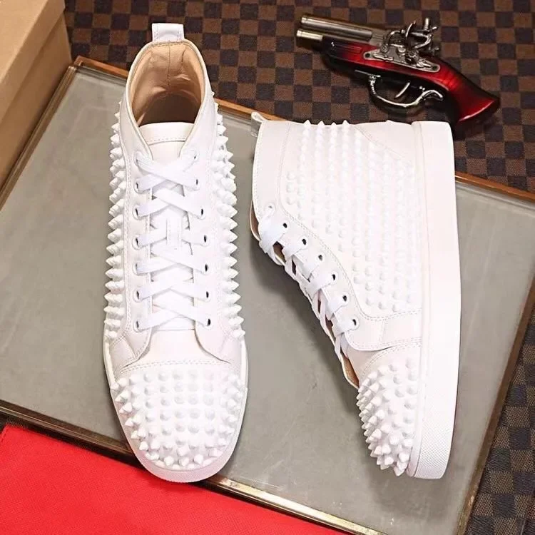 Black Full Spikes Men's Sneakers High Top Casual Shoes Men Lace Up Flats Shoes Leisure Style Tenis Masculino Rivet Holiday Shoes