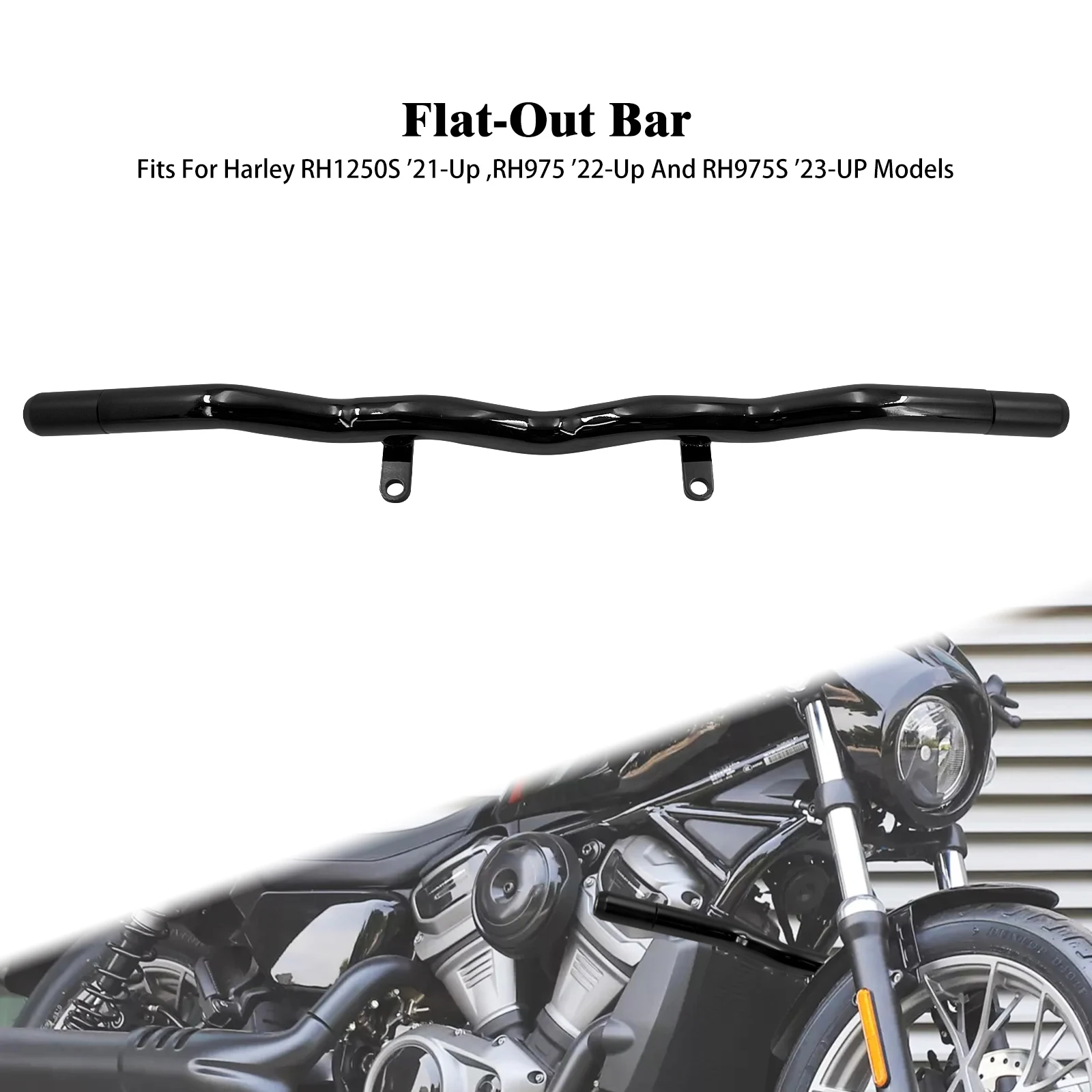 Motorcycle Front Engine Guard Flat-Out Bar Gloss Black Highway Crash Bar For Harley Sportster 1250S RH 975 RH975S RH1250S 21-Up