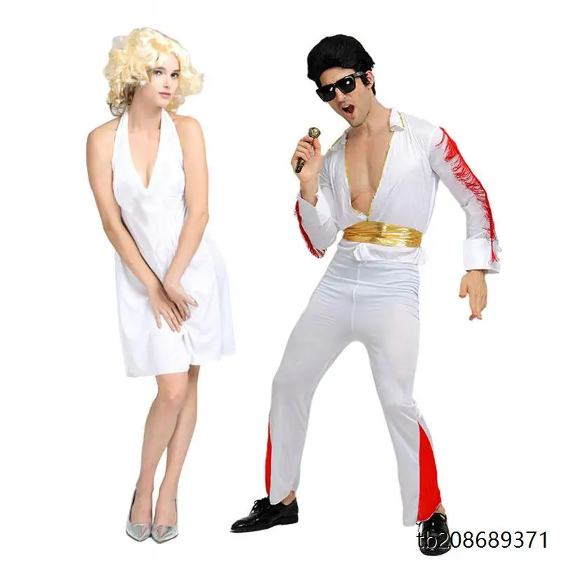 loween Marilyn Monroe Costume Skirt And Wig Big Wave Elvis Presley Impersonation Performance Clothing Women's Ethnic Wear
