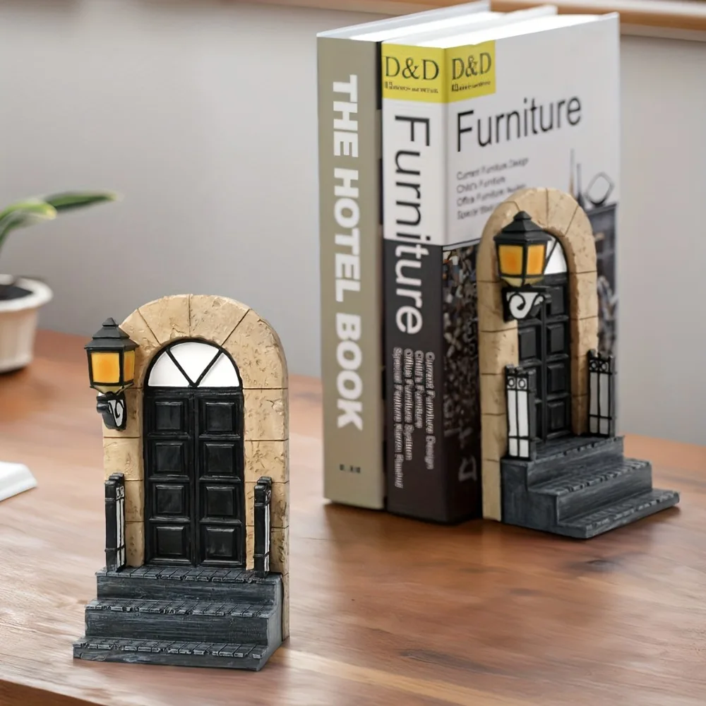 Sujetalibros con forma de puerta europea vintage, tope de resina creativo para libros, escultura decorativa de escritorio para el hogar, oficina, biblioteca, sala de estudio
