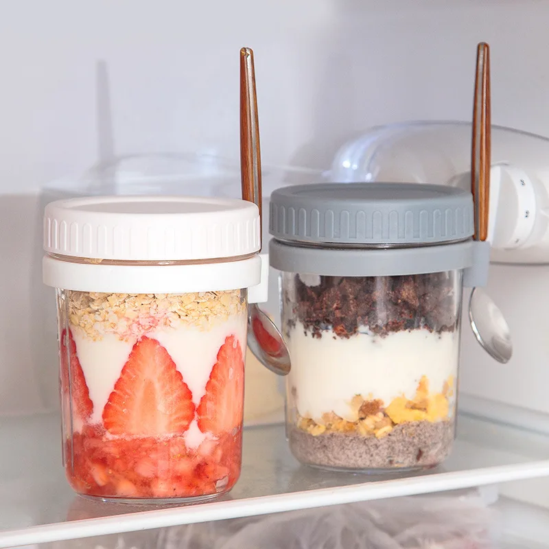 Portable Breakfast Cups Oatmeal Cereal Nut Yogurt Salad Cup Container Set With Spoon School Lunch Box Food Storage Box