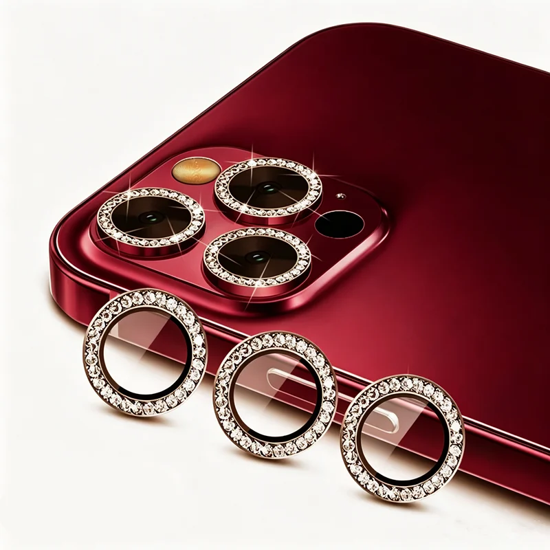 Bling Glitter Diamond Metal Frame Camera Protector For IPhone 18 Pro Max 17 16 Pro Alloy Lens Tempered Glass Film Ring Cover Cap