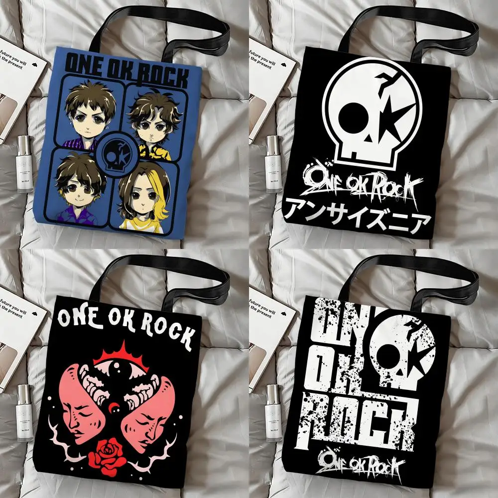 Band O-One ok rock Storage Bags Double-Sided Print Canvas Tote Bag Fashion Large Capacity Women's Shoulder Handbag