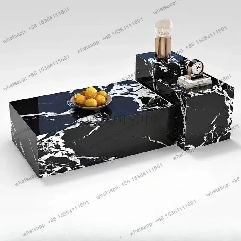 

Marble coffee table living room household small apartment modern simple rock slab rectangular small coffee table