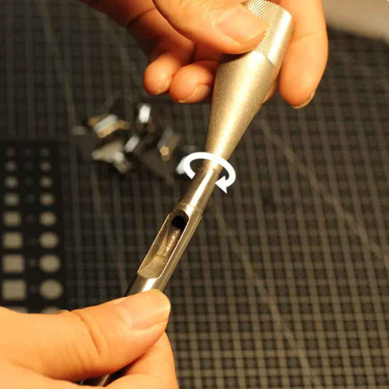 

Vulcan Leather Round Hole Punch Polisher Stainless Steel Emery Plated 300Mesh Knurled Grip Sharpening Tool 2-15mm Inner Hole