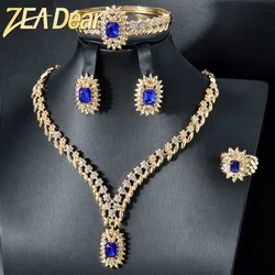 ZEADear Luxury Blue Zircon Jewelry Sets 18K Gold Plated Necklace Bracelet Earrings Ring For Italy Wedding Gifts Bridal Jewelry