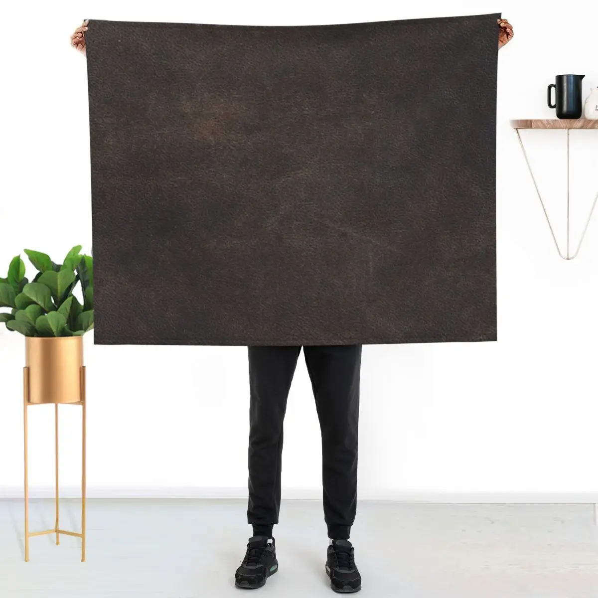 

Brown leather Throw Blanket Soft Home Decor Blanket for Couch Bedroom