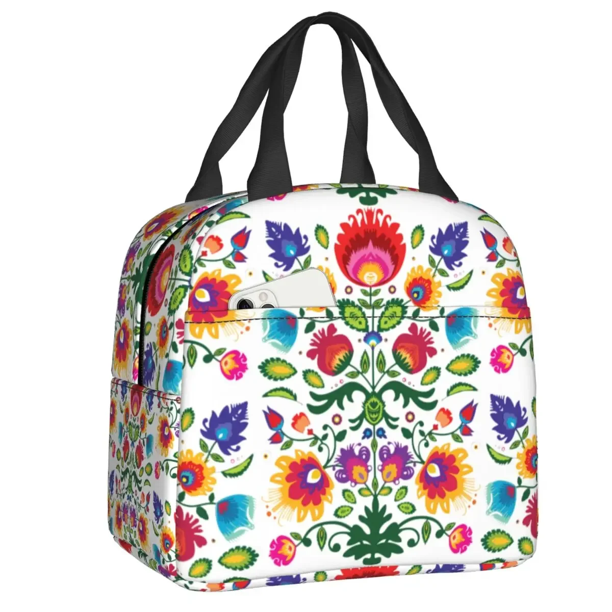 Polnische Folk Blumen Lunch Bag für Frauen auslaufs ichere Polen Blumen Kunst kühler wärme isolierte Lunchbox Arbeit Essen Picknick taschen