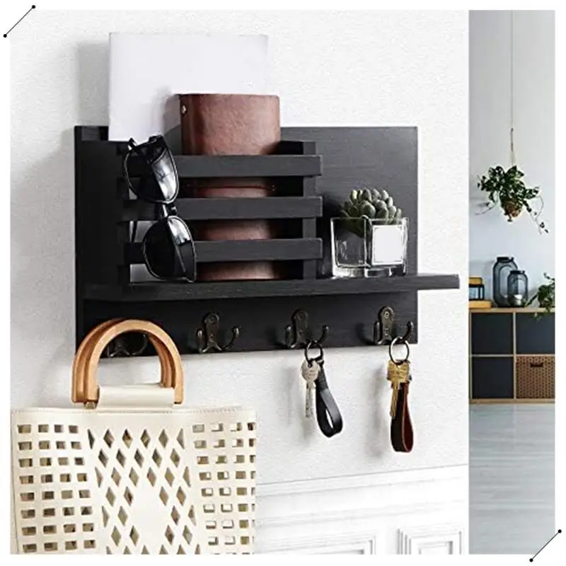 Mail Holder For Wall-Rustic Mail Organizer With Key Hooks For Hallway Kitchen Farmhouse Decor Easy To Use