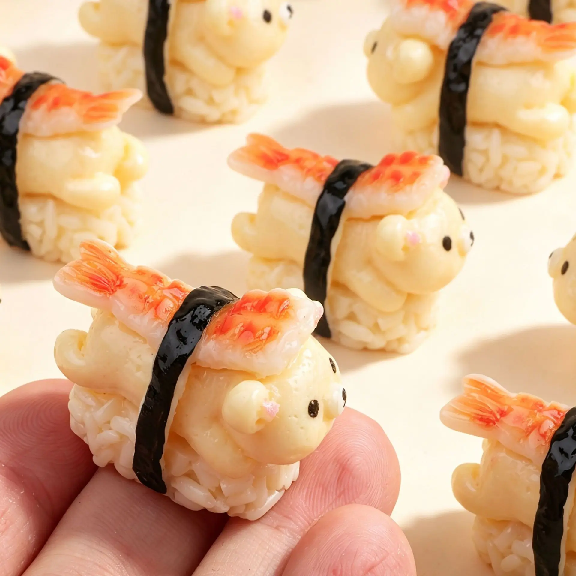 3pcs Mini Sweet Shrimp Sushi Roll Rice Ball Japanese Food Model Resin Miniature Food Accessory Scene Decoration Desktop Craft